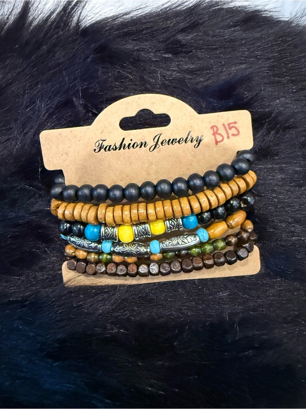 Fashion Jewelry Turquoise, Yellow and Black Layered Beaded Bracelet Set